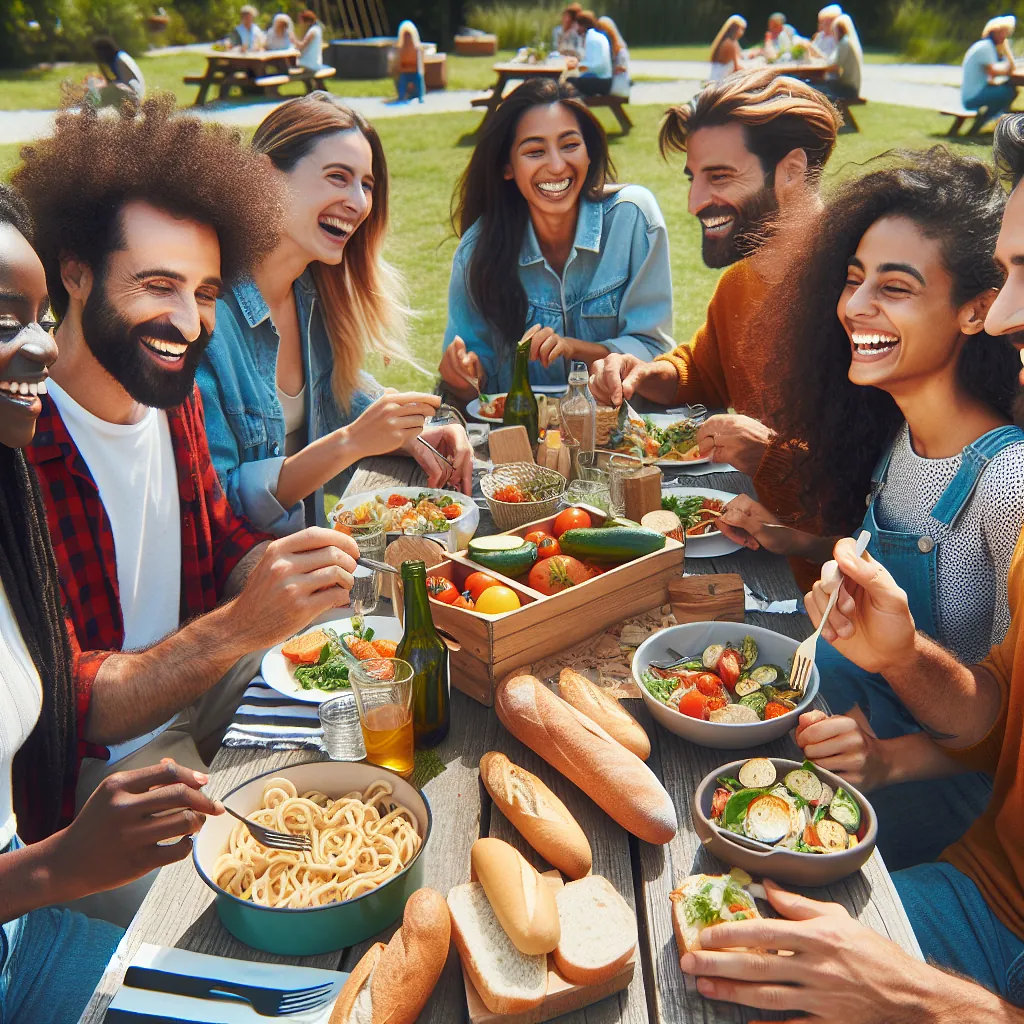 Group of friends enjoying diverse meals