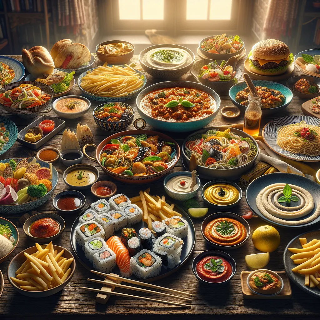 Realistic stock image of diverse culinary dishes